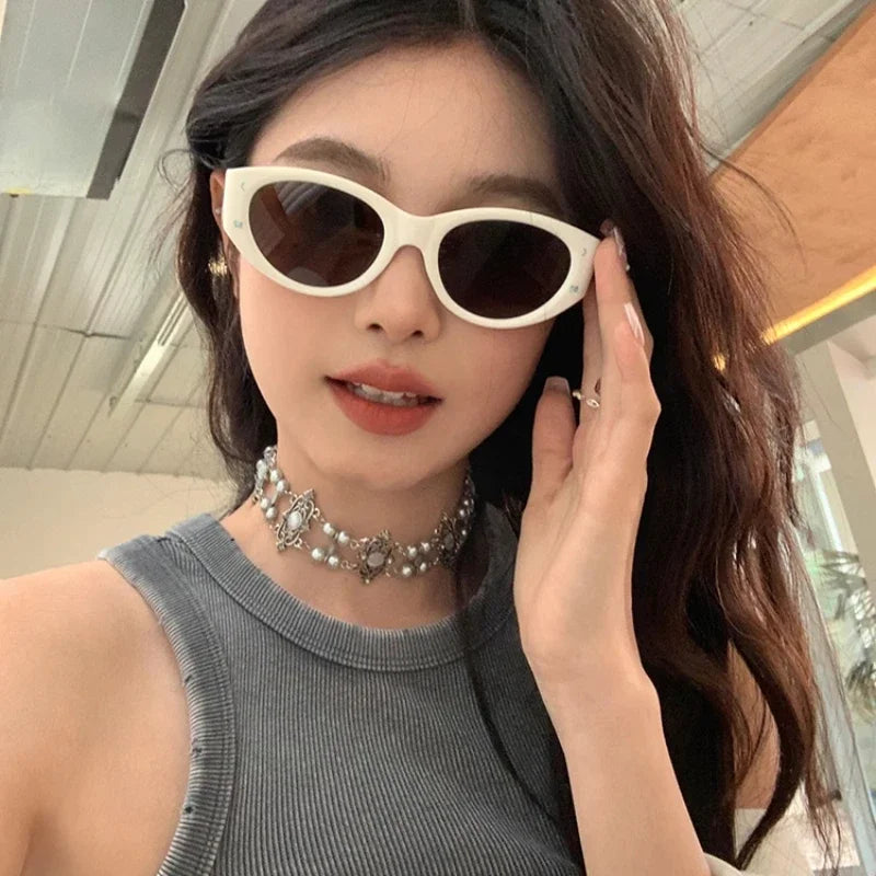 Y2K Retro Cat Eye Small Square Sunglasses Women Girls  Sunglass Fashion Eye Glasses Mirror Goggles Men Punk Sports Sunglasses