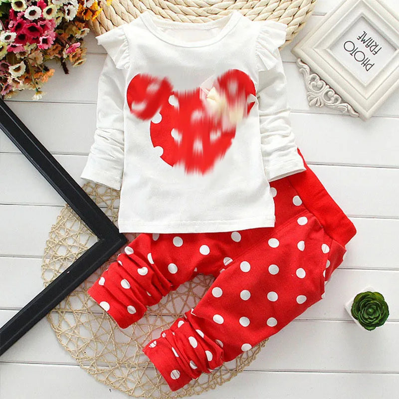 Baby Girls Clothing Set Fashion Bow Dot T shirt+ Pant Suit Kids Cotton Tracksuit Children Spring Long Sleeve Clothes