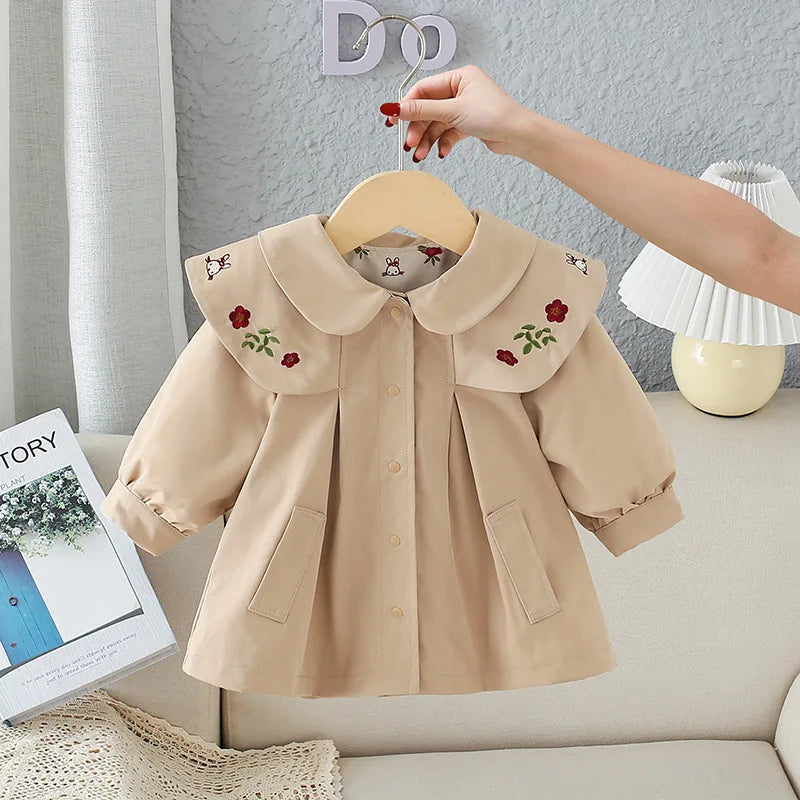 Spring Girl Long-sleeved Embroidered Coat Baby Infant Kids Children Windbreaker Contracted Leisure