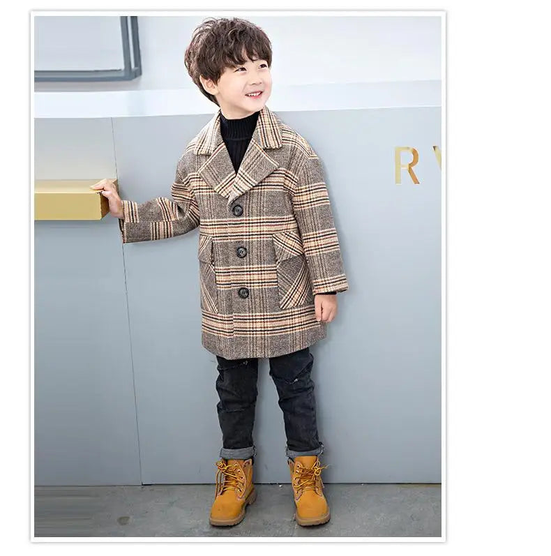 Boy'S Tweed Coat Foreign Style Wool Coat Winter 2022 Autumn And Winter New Small Suit Children'S Clothes Children'S Baby