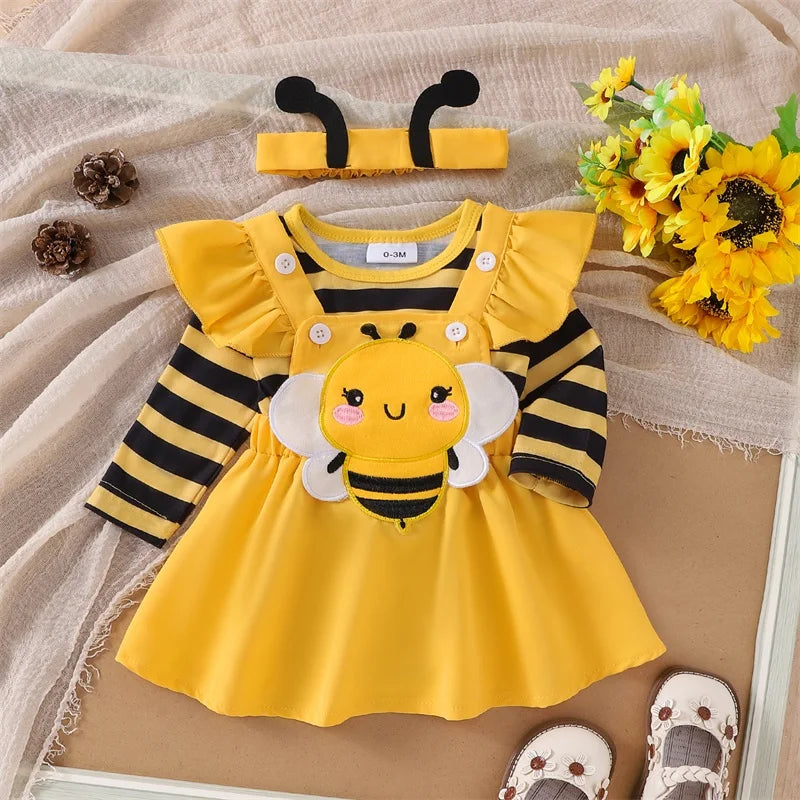 Newborn Baby Girl Halloween Outfit Long Flying Sleeve Romper Bee Suspender Skirt Dress Cute Baby Girl Fall Winter Clothes