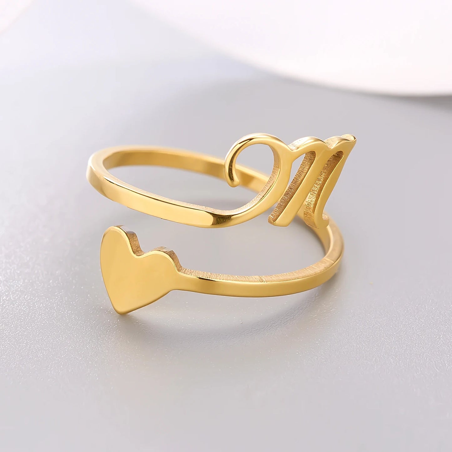 Simple Romantic Heart and Letter Rings A-Z 26  Alphabet Initials Ring For Women Opening Finger Ring Party Jewelry Birthday Gift