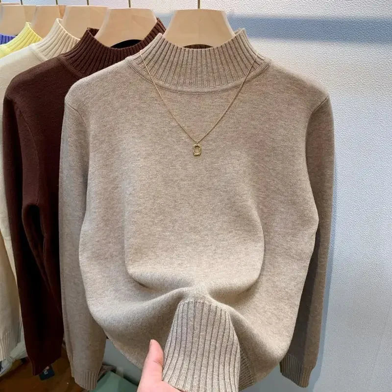 Candy Color Half Turtleneck Sweater Pullover Women Fall Winter Slim Soft Knitwear Jumper Korean Casual Warm Knit Long Sleeve Top