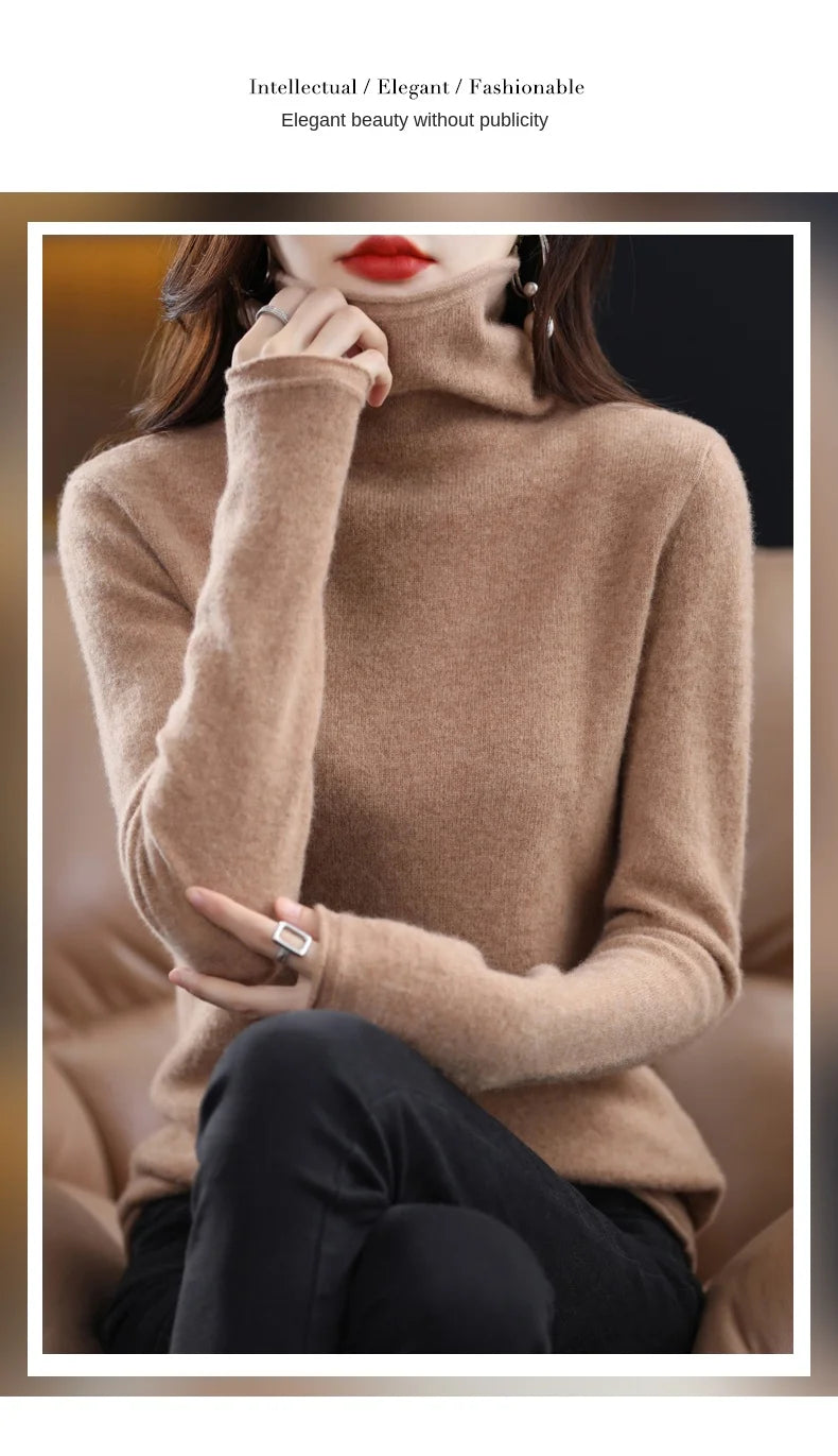 New 100% Merino Wool Turtleneck Cashmere Sweater In Autumn And Winter Women's Casual Knitted Coat Women's Coat Korean Fashion