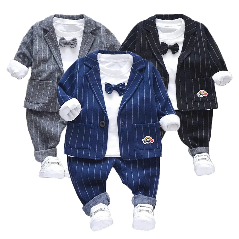 3-Pieces Boys Set Spring Autumn Children Gentleman Suit Tie T-Shirt+Coat+Pants 0-5 Years Toddler Party Clothes Kids Leisure Suit