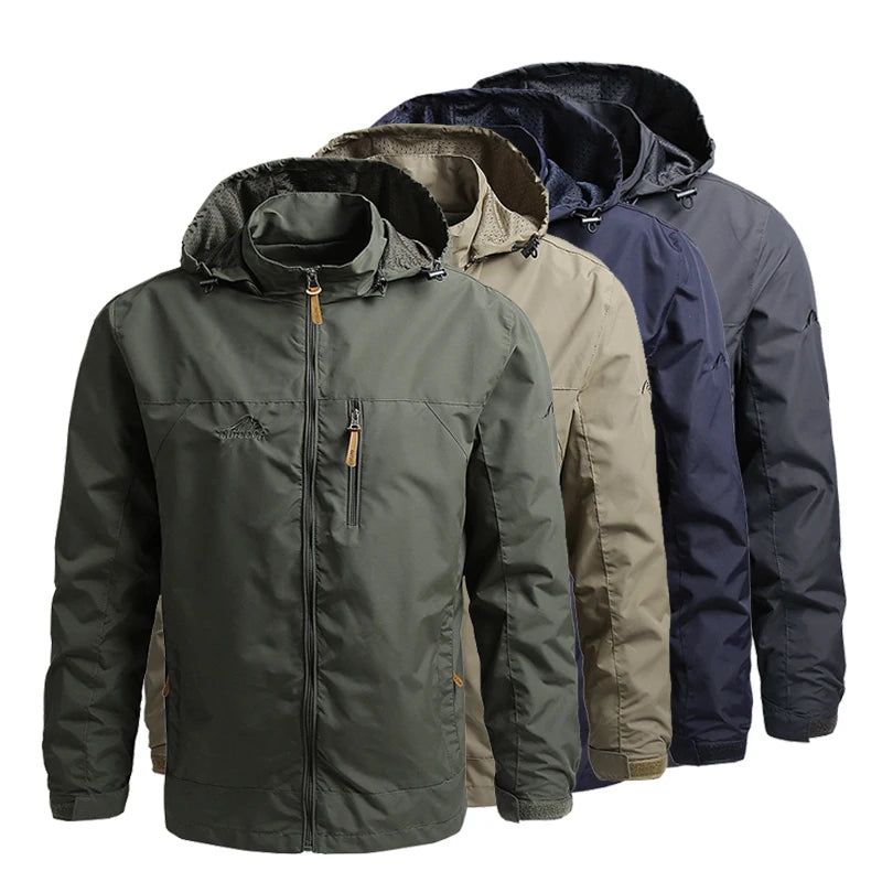 Windbreaker Men Tactical Jacket Waterproof Outdoor Hooded Coat Sports Military European Size S-5XL Field Climbing Thin Outwear