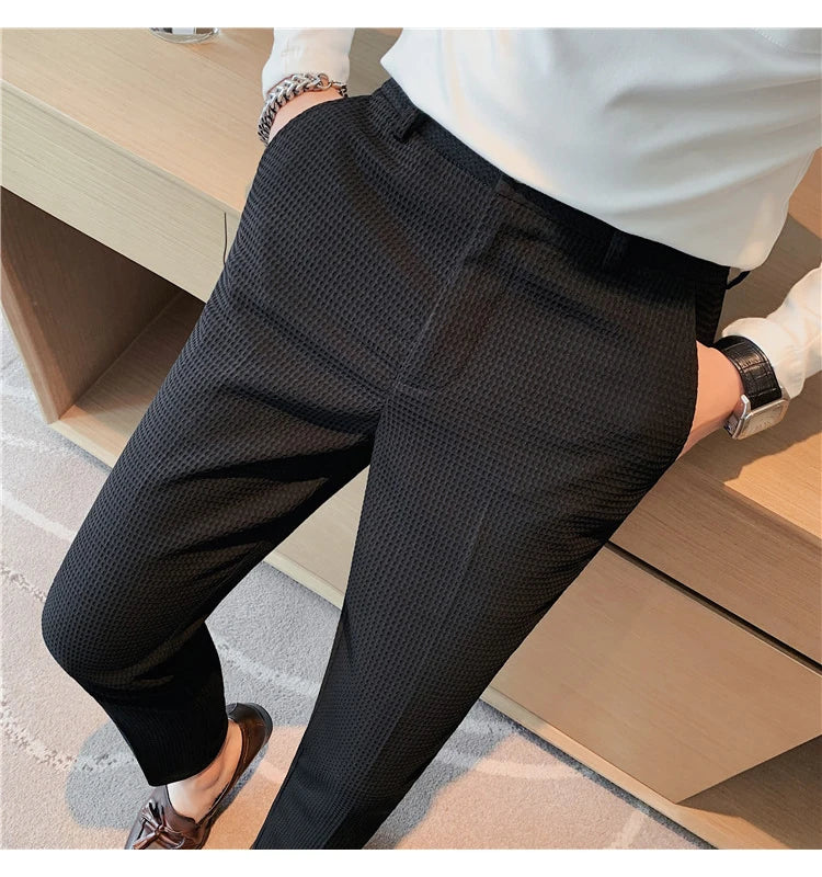 Suit Pants Autumn Winter Fashion Waffle Dress Pants For Men Clothing Business Casual Slim Fit Men's Formal Trousers High Quality