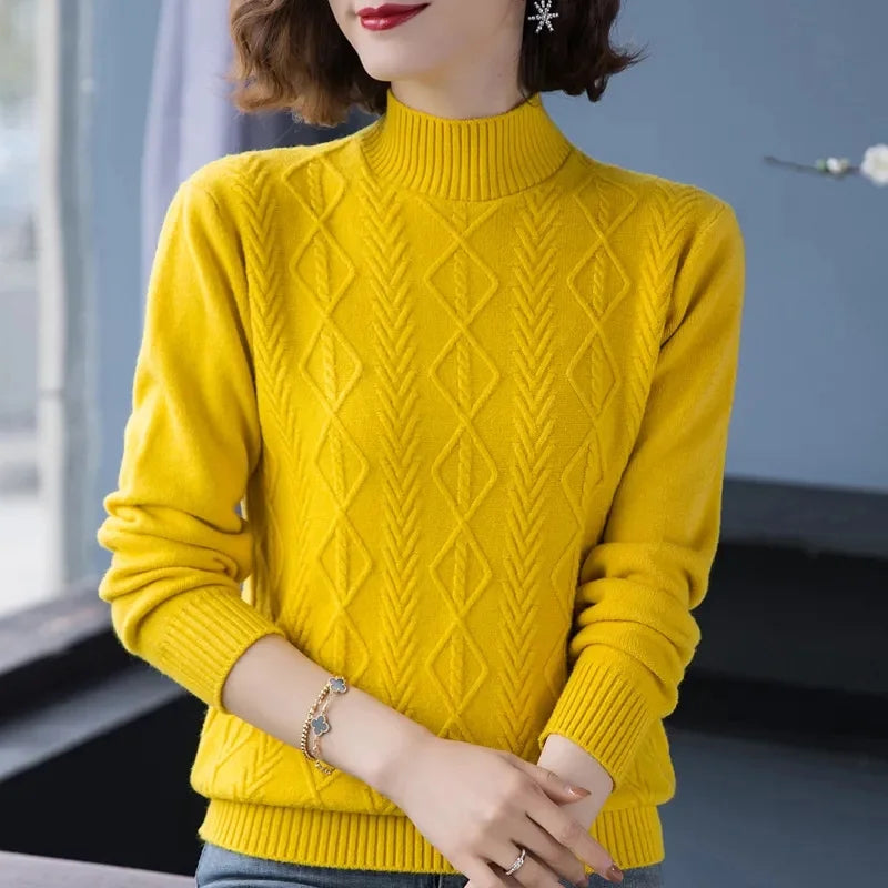 Fashion Women Turtleneck Sweater Autumn Winter Long Sleeve Pullovers Office Ladies Clothing Soft Knitted Jumpers  Pull Female