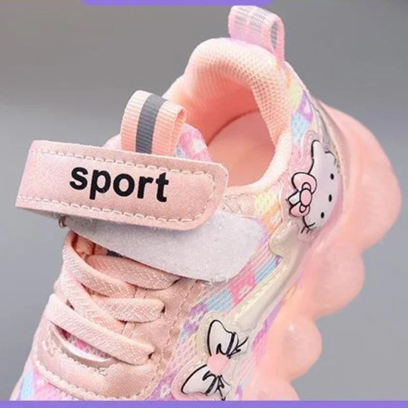 Cute Hello Kitty Casual Shoes for Baby Girl Children Led Light Sneakers Kids Shoes Toddler Walking Shoes Kids Anti-slip Shoes