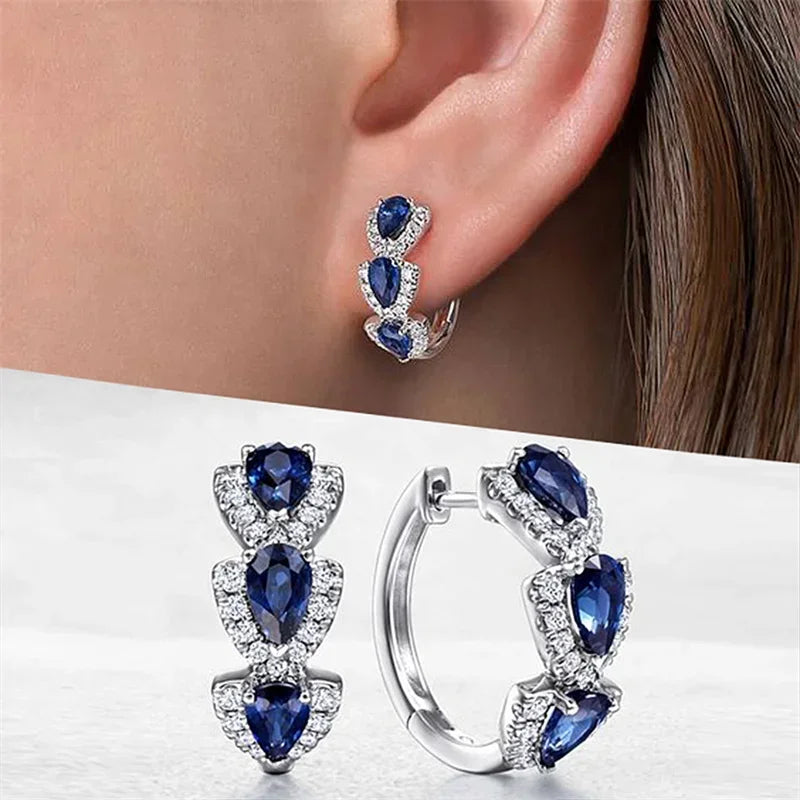 2024 Luxury Trendy Green Cubic Zirconia Hoop Earrings Wedding Party Elegant Accessories for Women Anniversary Gift New Jewelry