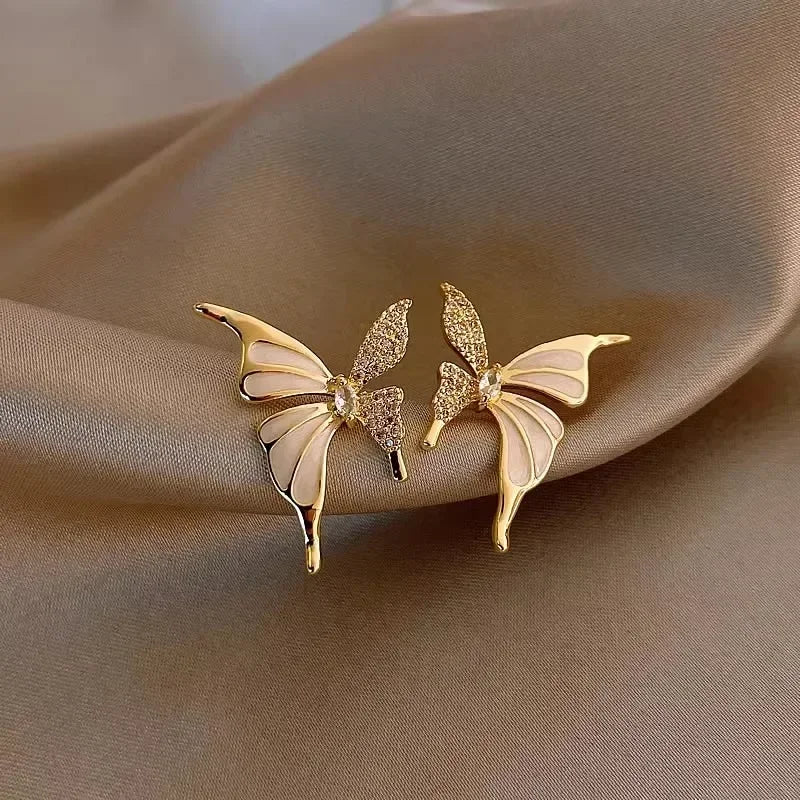 Autumn And Winter Light Luxury Niche Elegant Zircon Butterfly Stud Earrings For Women Fashion Sweet Metal Jewelry Gifts