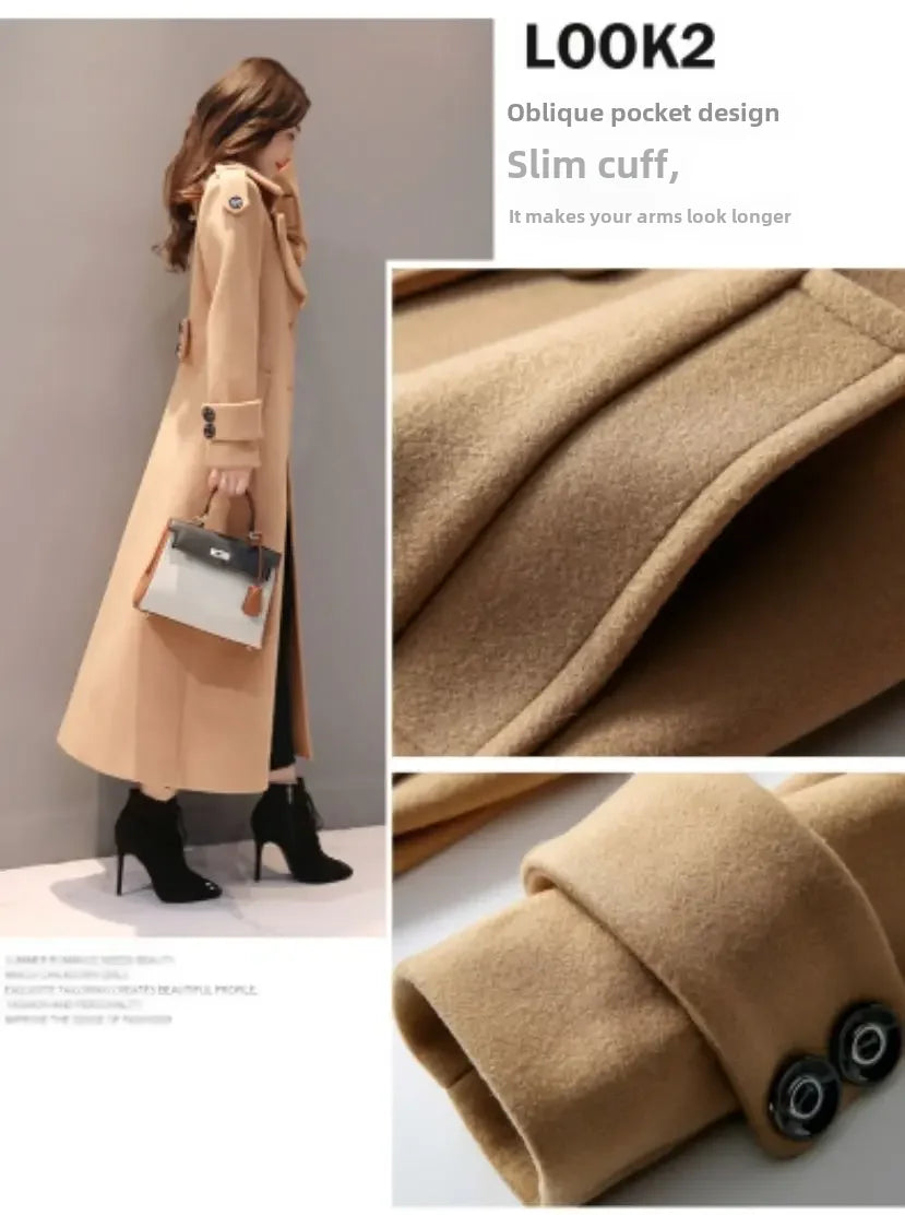 2024 Autumn Winter New Korean-style Slimming Woolen Coat Women's Thickened Jacket Long Overcoat Slim Fit For Chilly Weather