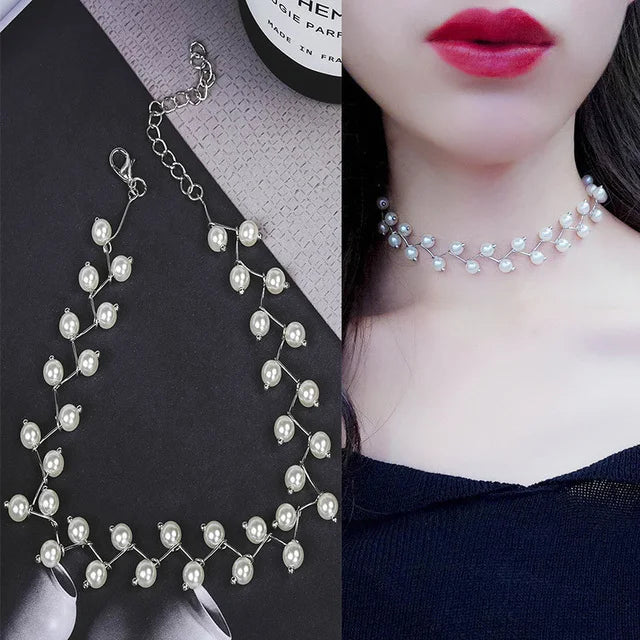 Fashion Imitation Pearl Choker Fairy Women Necklaces Korean New Pearl Pendants Collar Trend Neck Jewelry Party Neck Decoration