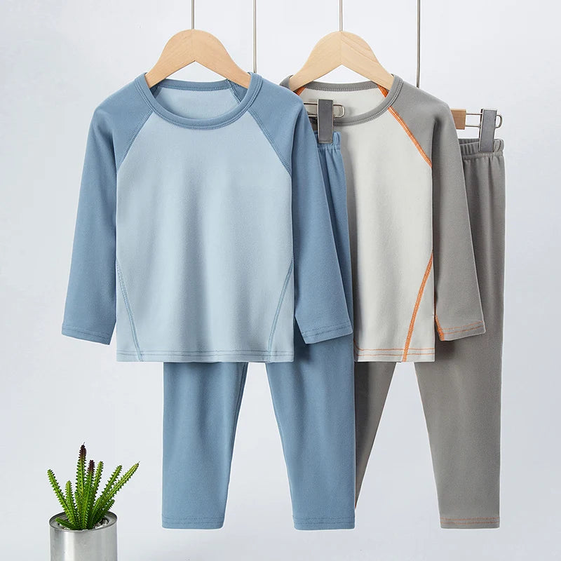 2-Piece Autumn And Winter Raglan Children's Long-Sleeved Trousers Suit Boys And Girls Solid Color Basic Thermal Underwear Suit