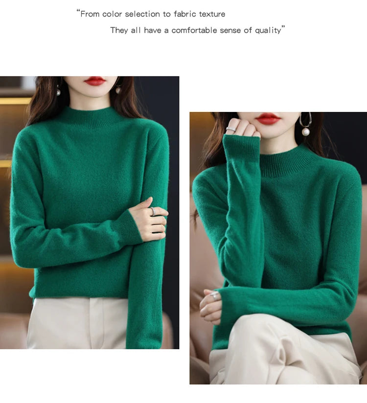 100% merino wool cashmere sweater women's sweater semi-high-necked long-sleeved pullover warm pullover in autumn and winter