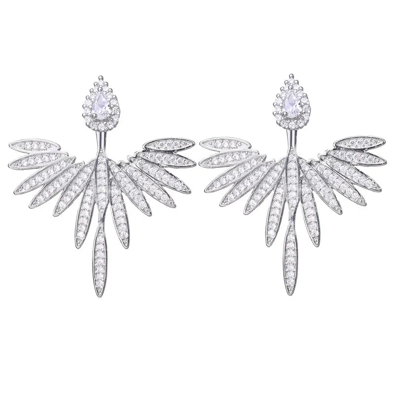 Fashion Luxury Crystal Wing Symmetrical Earrings Exquisite Silver Color Party Jewelry for Women