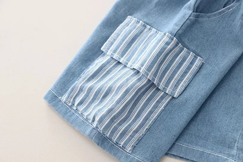 New Children Fashion Boys Denim Clothing Sets Casual Striped Shirts Shorts 2pcs Kids Outdoor Suit Toddler Suit 0-5 Years