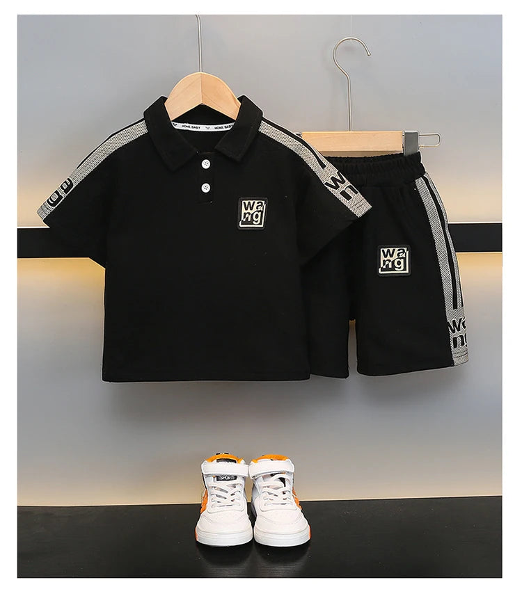 New Kids Letter Print Polo T-shirt Shorts 2Pcs/Sets New Fashion Baby Boys Girl Clothing Children Tracksuits 0-5 Years