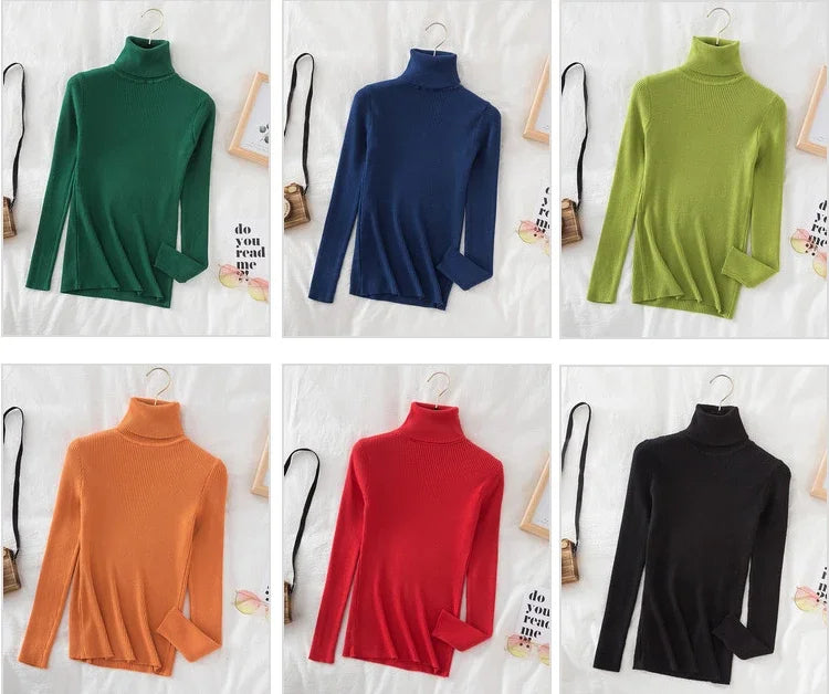 2024 Turtleneck Sweater Women Knitted Soft Pullovers cashmere Jumpers Basic Solid Soft Sweaters Women Autumn Winter Casual Top