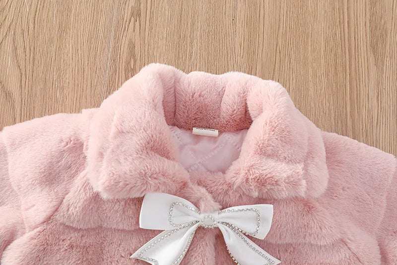 Winter Warm Faux Fur Coat For Girls Jacket Baby Snowsuit Sweet Christmas Princess Outwear 1-5 Years Kids Clothes