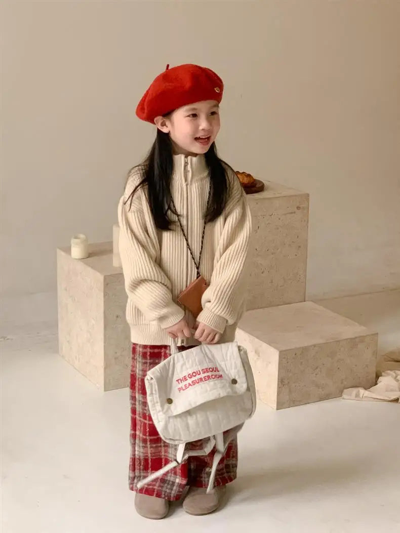 Kids Pants Plaid Printed Wide-leg Pants Winter Clothes for Girls Boy Clothes Boys Autumn and Winter Woolen Pants