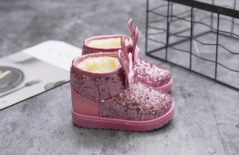 Girl Boot Winter Fashion Sequin Snow Boot Non-slip Warm kid Shoe Plush Cotton Shoe Kids Princess Ankle Boots