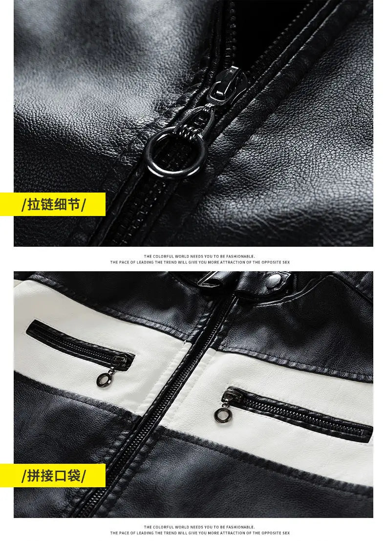 2023 winter new standing collar leather jacket men's business high-grade leather jacket young and large size motorcycle jacket