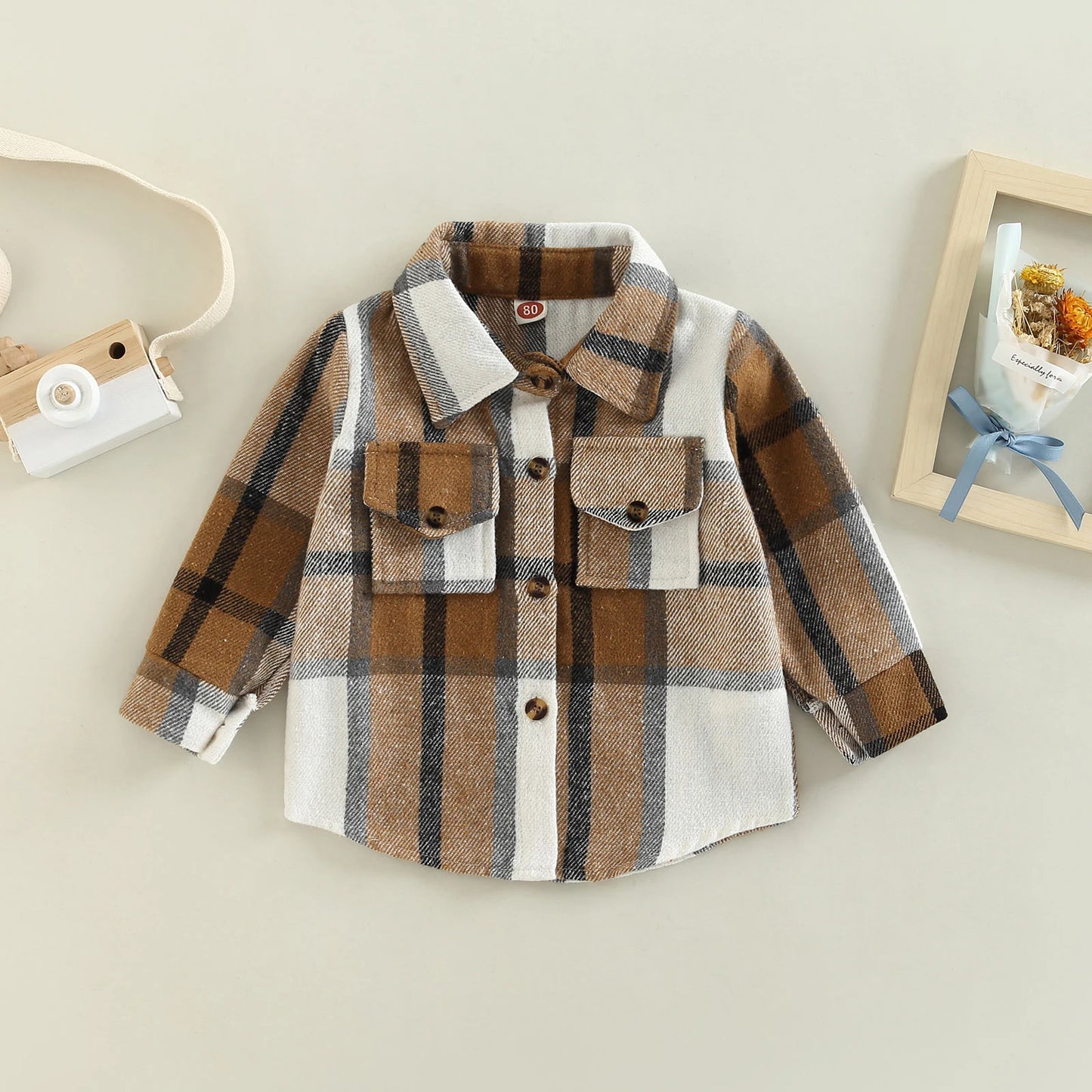 2022-08-23 Lioraitiin 0-4Years Kids Baby Girl Boy Plaid Shirt Jacket Casual Lapel Long Sleeve Button Up Cardigan Jacket Coat