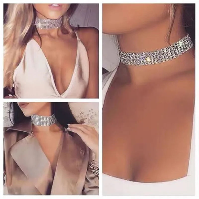 Punk Golden Silver Color Inlay Rhinestone Crystal Choker Necklace for Women Hip Hop Party Accessories Collar Chocker Gifts