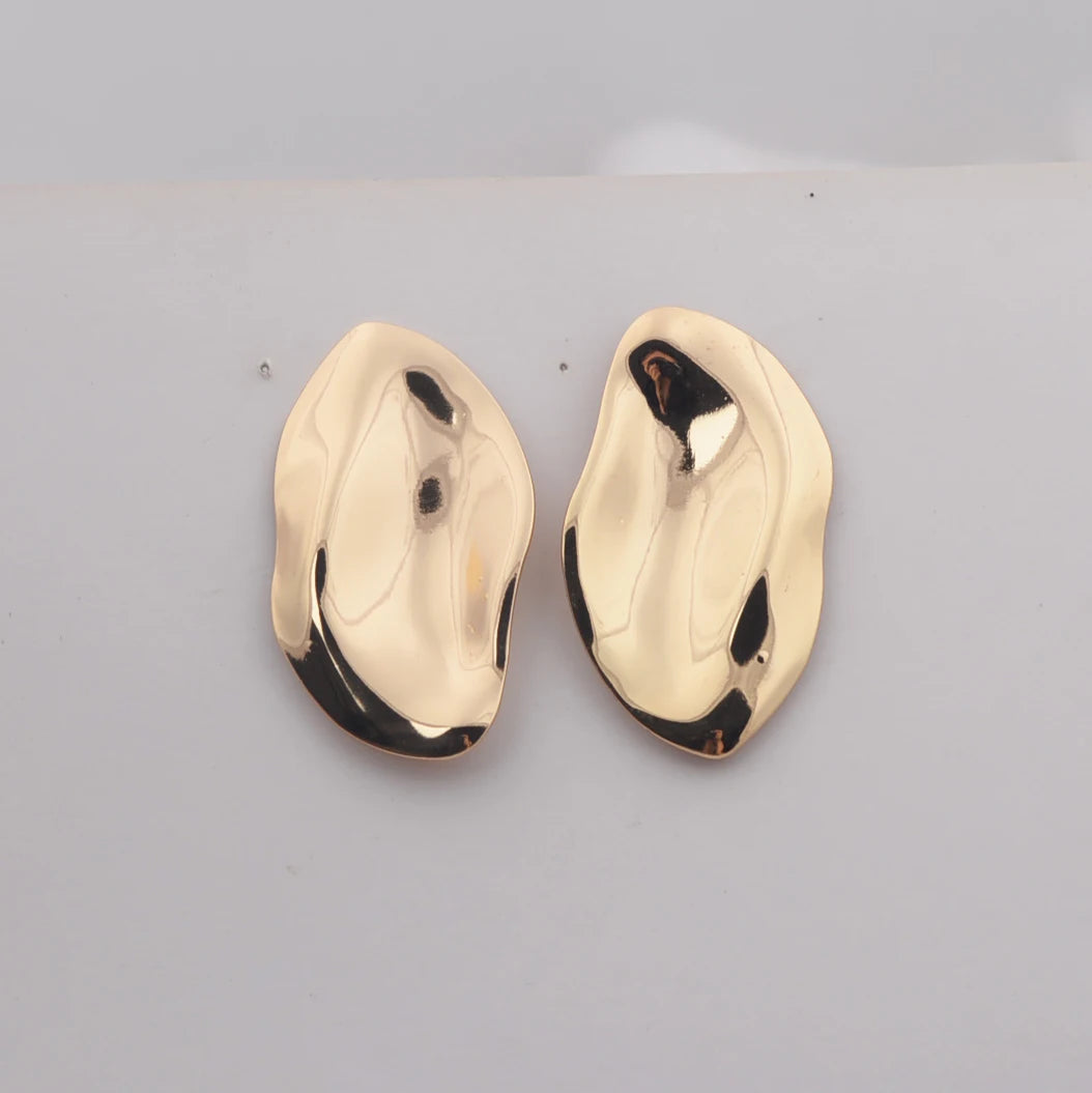 Exaggerated Irregular Big Metal Smooth Wrinkles Drop Earrings Unique Design Gold Color Ear Jewelry New Year Gift