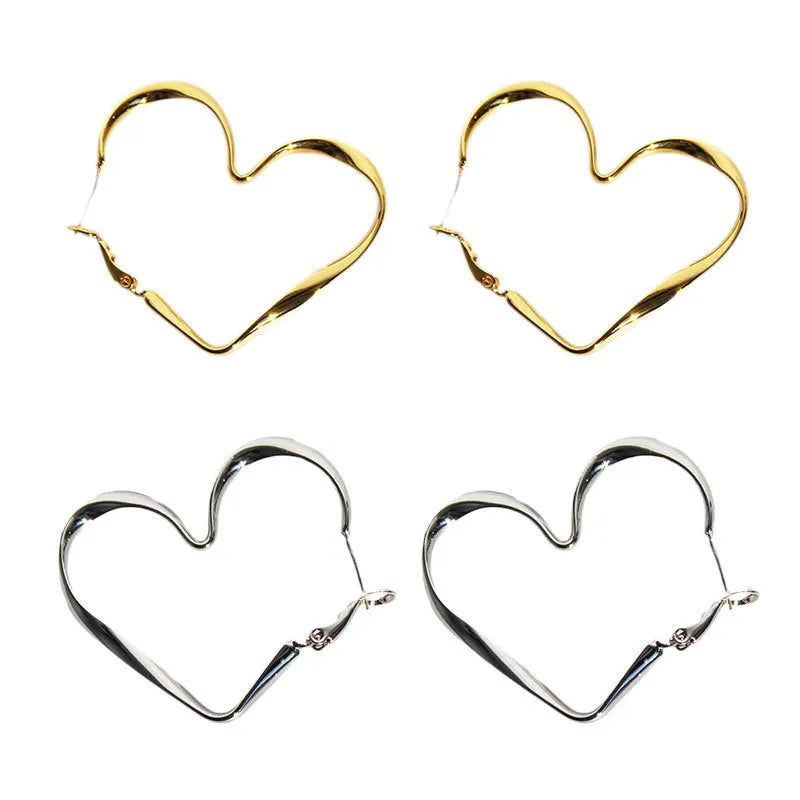 New Big Heart Hoop Earring Minimalist Statement Metal Gold Silver Color Pendant Ear For Women Punk Jewelry Wholesale Gift