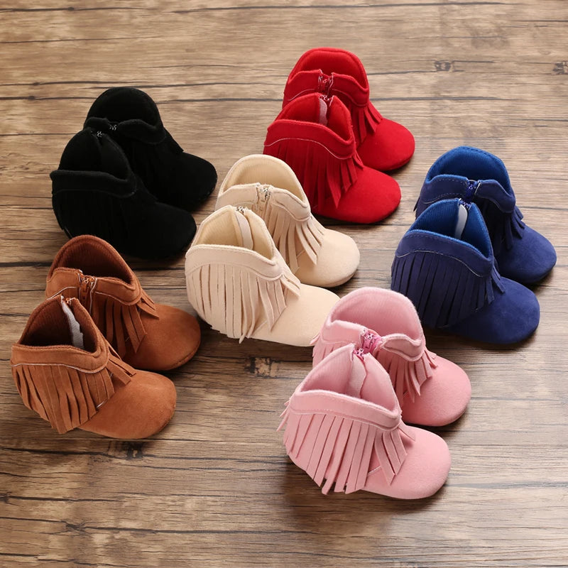 Baby Booties Vintage Tassel Anti-slip Sole Winter Warm Baby Boys Girls Shoes Snow Booties First Walkers Infant Shoes