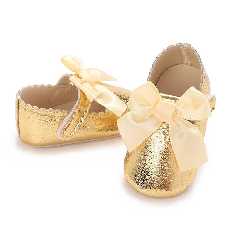 0-18M Girls' Baby Shoes Fashionable Classic Gold Theme Princess Shoes Soft Sole Comfortable Baby Walking Shoes