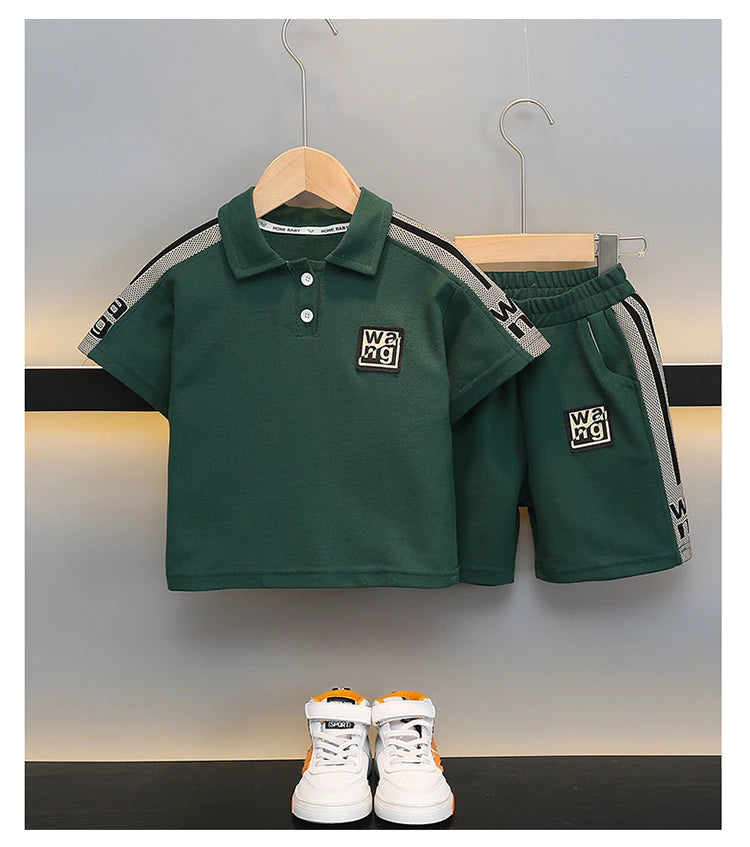 New Kids Letter Print Polo T-shirt Shorts 2Pcs/Sets New Fashion Baby Boys Girl Clothing Children Tracksuits 0-5 Years