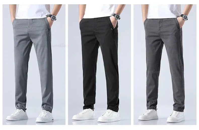 Summer New Ultra-thin Lyocell Casual Pants for Men Soft Straight Slim Stretch Fashion Casual Long Pants Classic Style Male