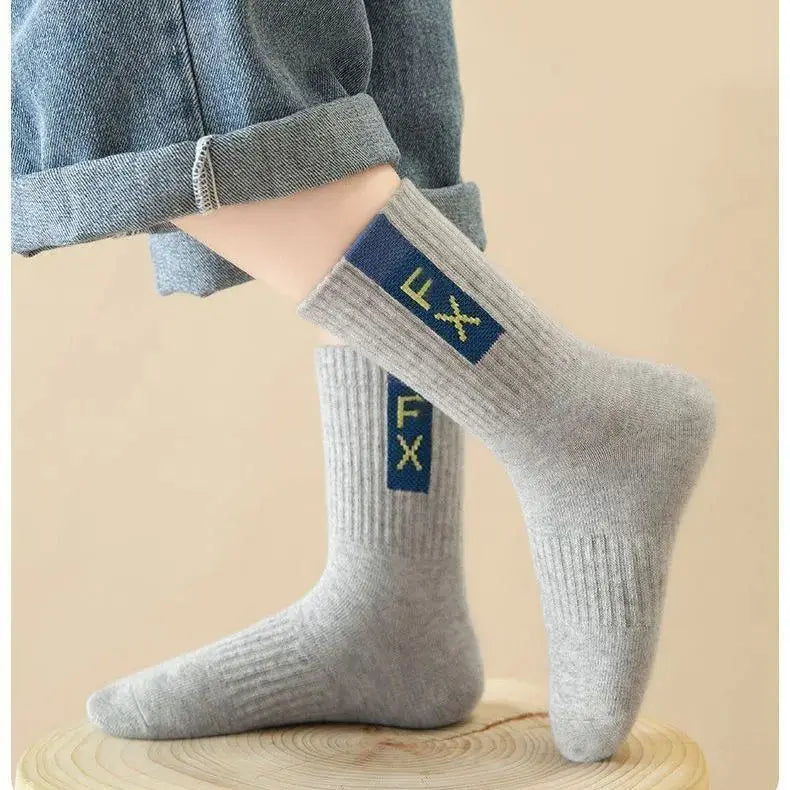 5 Pairs Children's Socks Autumn Mid-calf Length Cotton Socks Kids Boys Sporty Socks Crew Sock