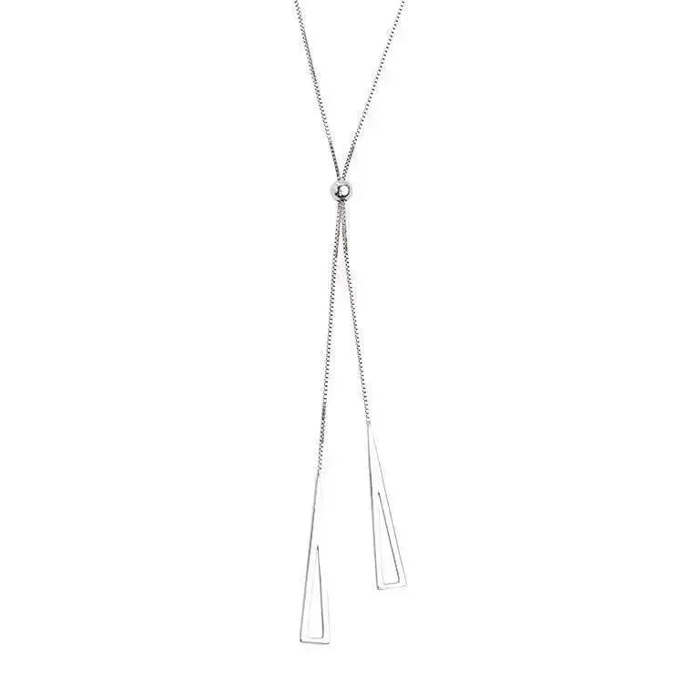 Metal Style Silver Color Triangle Pendant Necklace Fashionable Simple Charm Y Lariat Necklaces for Women Boho Minimalist Jewelry