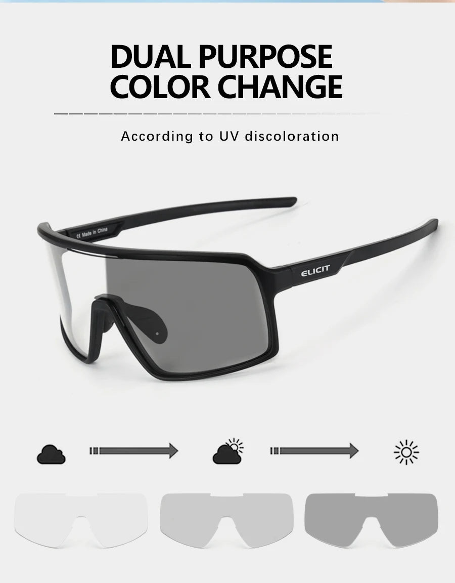 Photochromic Cycling Glasses Sunglasses Men Women Mountain Bike Road Eyewear UV400 Bicycle Riding Outdoor Sports Hiking Goggles