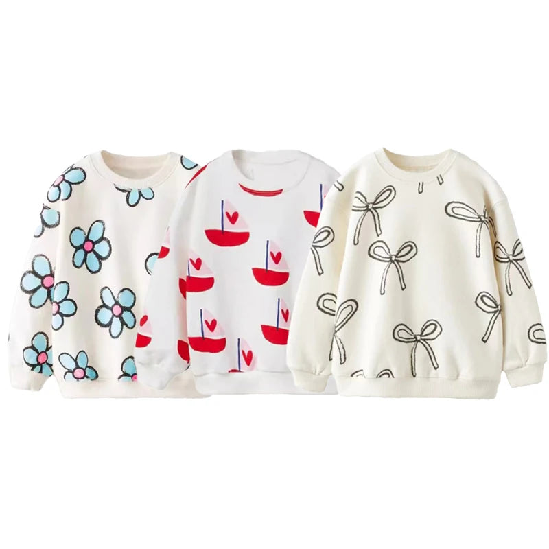 Baby Girls Clothes Autumn Children Sweatshirt Floral Bow Print Tops Long-sleeved Loose Fashion Winter Kids Hoodies O-neck