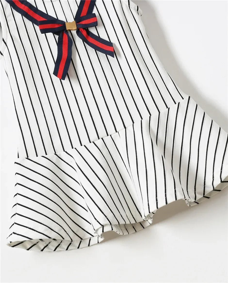 Baby Girl Dress Summer Toddler Kids Dress Baby Striped Dresses Navy Bow Children Birthday Party Dress Baby Girl Clothes 1-6Y