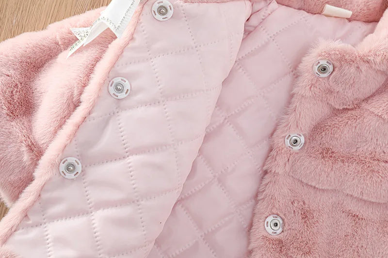 Winter Warm Faux Fur Coat For Girls Jacket Baby Snowsuit Sweet Christmas Princess Outwear 1-5 Years Kids Clothes