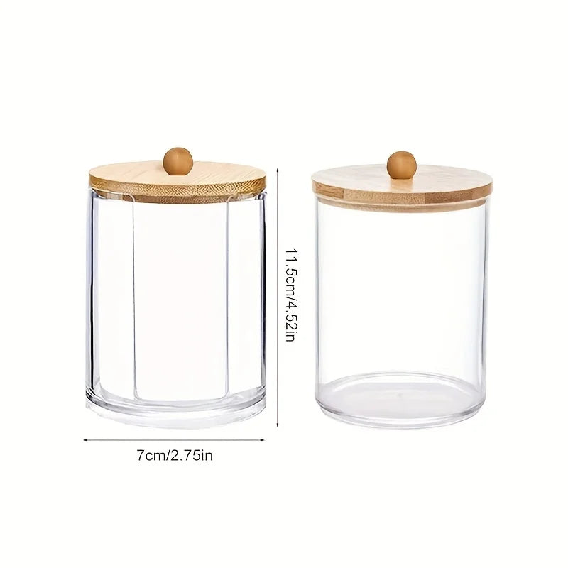 2 PCS Cotton Pad Holder, Bathroom Jars, Storage Box Organizers Cotton Pad Storage with Bamboo lid, Durable, Dust-proof