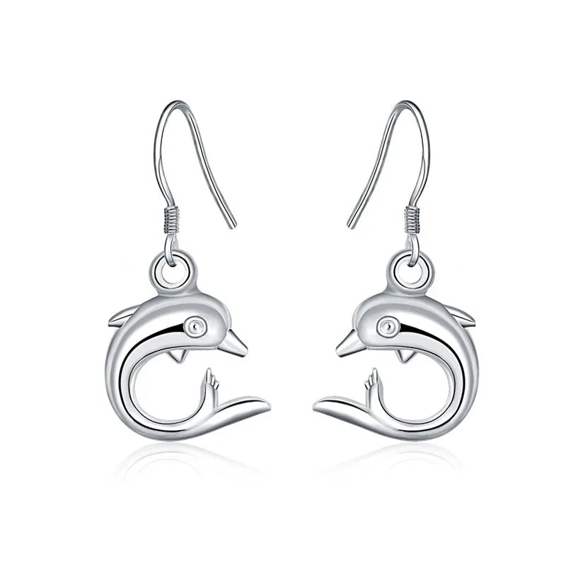 Hot Sale 925 Sterling Silver Cute Little Dolphin Drop Earrings Women Fashion Jewelry Christmas Gifts Long Earrings