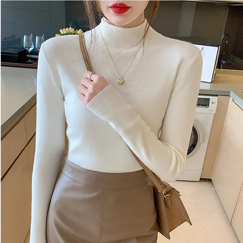 Autumn Turtleneck Sweater Women Fashion Stretch Tops Women Knitted Pullovers Long Sleeve Bottoming Knitted Sweater