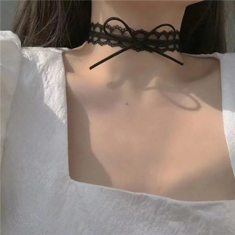 Women Fashion Cute Lace Collar Lolita Handmade Vintage Lace Bow Choker for Girls Gothic Bow Knot Necklace Girls Accessories