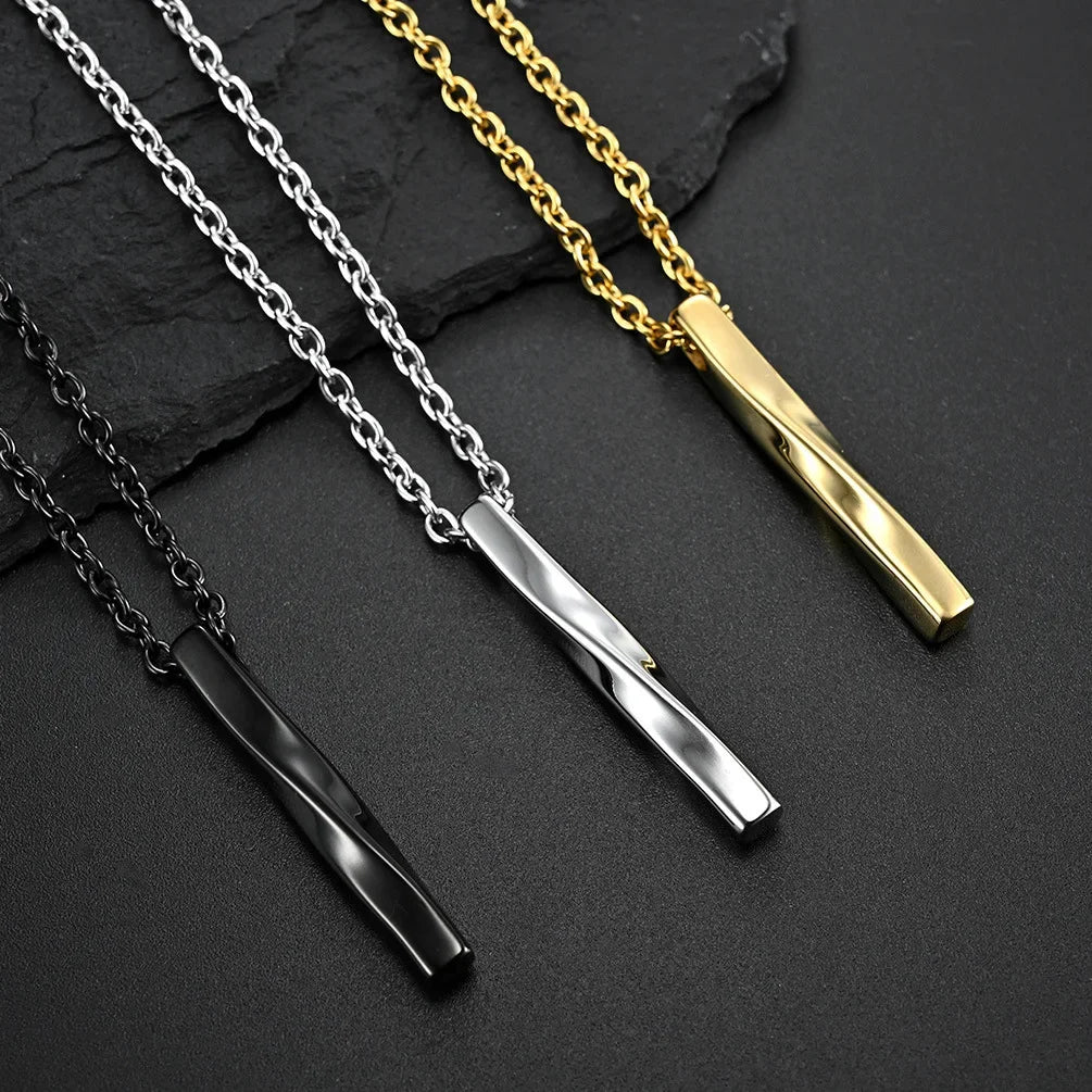 Black Rectangle Pendant Necklace Men Trendy Gothic Stainless Steel Chain Women Necklace Fashion Jewelry Gift