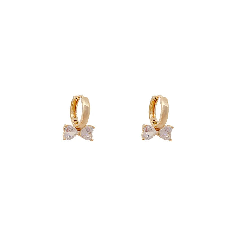 2022 New Korean Shiny Zircon Bow Earrings for Woman Sweet Elegant Gold Colour Temperament Earrings Party Jewelry Accessories