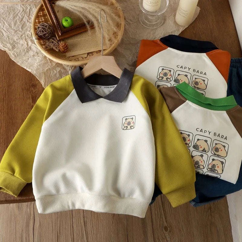 2024 Autumn New Kid Hoodies Clothes Boys Toddler Pullover Sweatshirts Fashion Casual Color Block Girls Children Long Sleeved Top