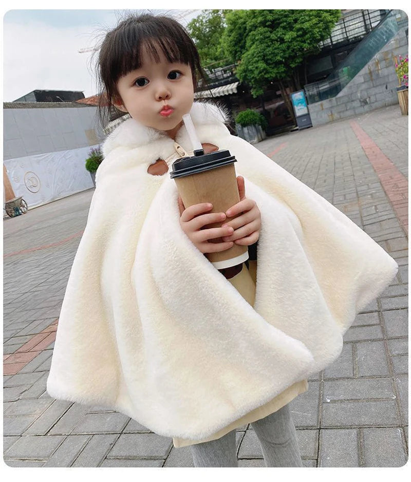 Baby Girl Cloak Faux Fur Winter Infant Toddler Child Princess Hooded Cape Fur Collar Baby Outwear Top Warm Clothes 1-7 Years Old