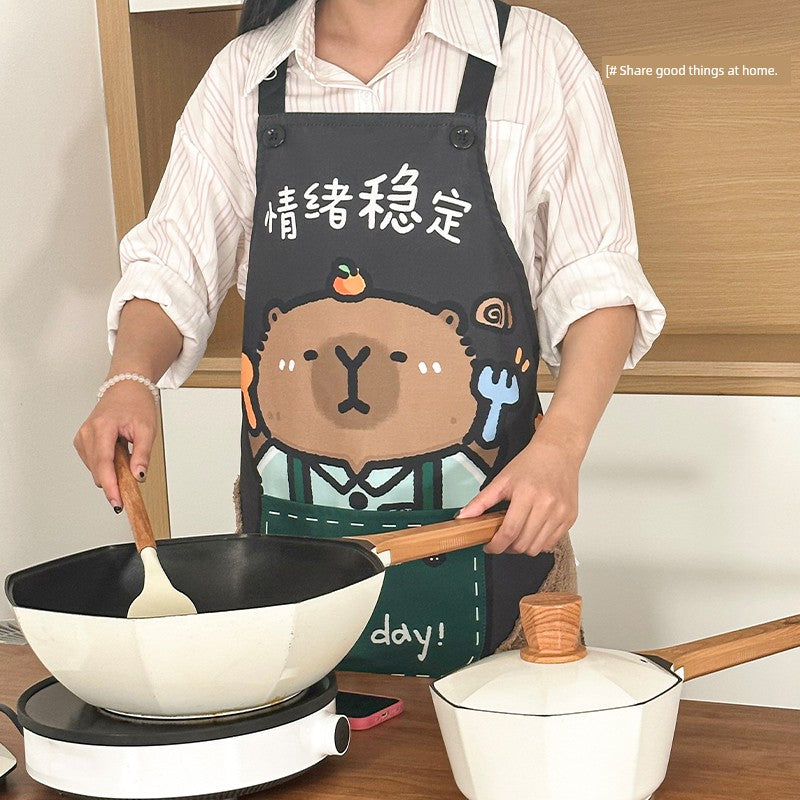 Apron Cartoon Waterproof Large Pocket Dining Erasable Kitchen